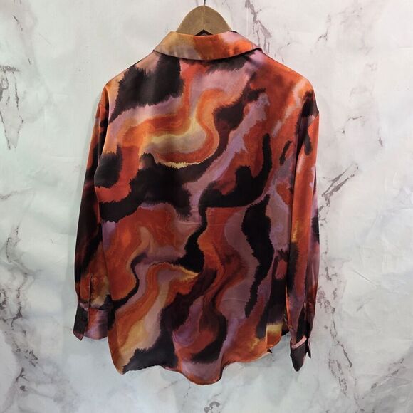 Bailey 44 Shirt Womens Small Orange Purple Satin Button Up Retro Disco Groovy - Picture 5 of 13
